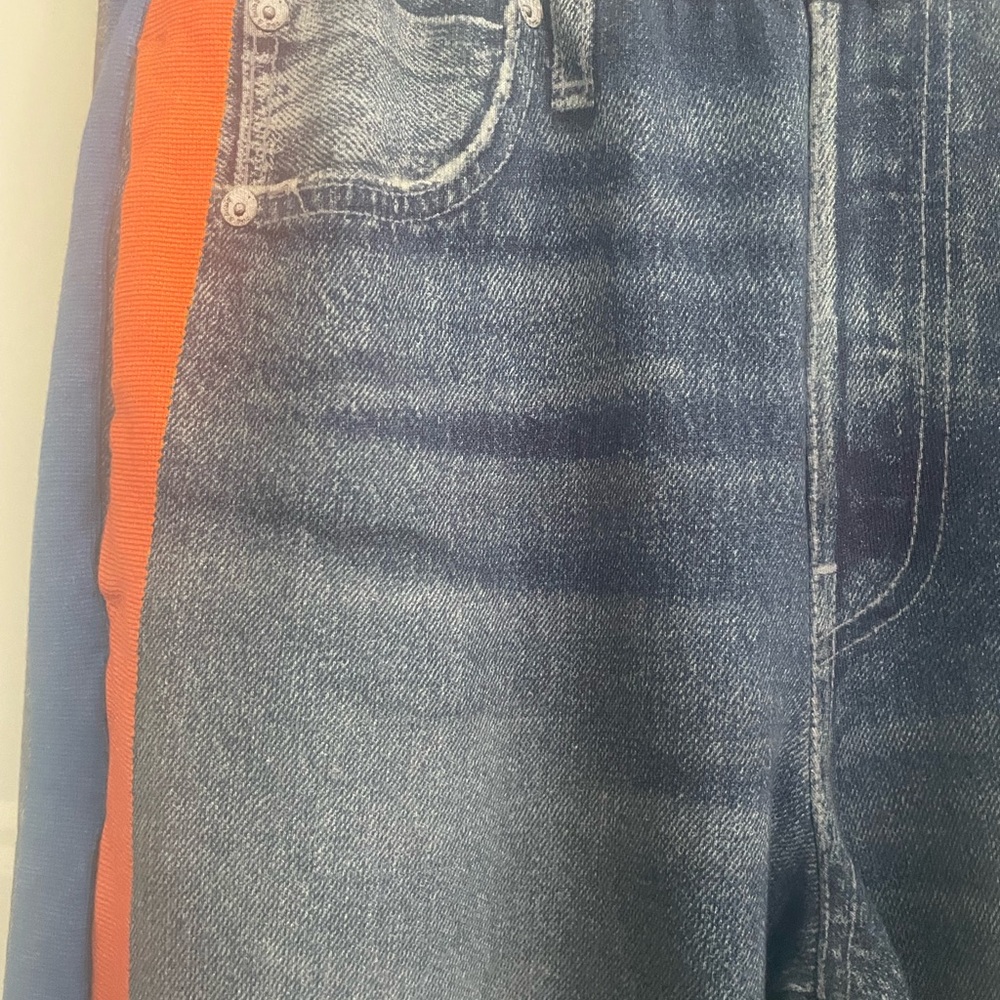 RAG & BONE Wide-Leg Denim Pants with Orange Side Stripe-Sweat Pant Jeans - Picture 2 of 6